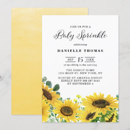Convites Watercolor Girassóis e Eucalyptus Baby Sprinkle