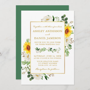 Convites Watercolor Girassóis Flores Brancas Casamento Flor