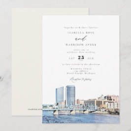 Convites Watercolor Grand Rapids Michigan Skyline Wedding