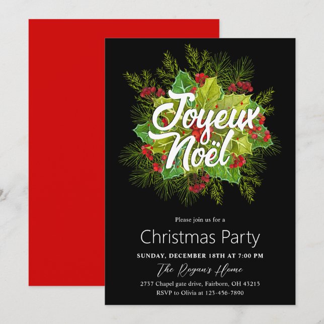 Convites Watercolor Green Holly Christmas Holiday Party (Frente/Verso)