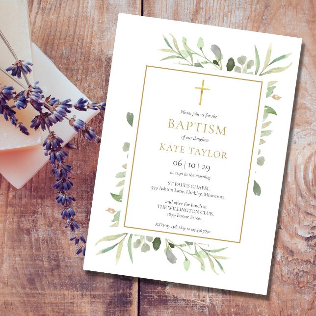 Convites Watercolor Greenery Baptism Christening (Criador carregado)
