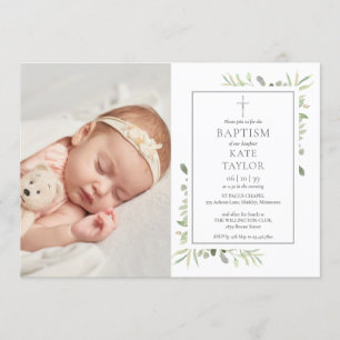Convites Watercolor Greenery Baptism Foto de Natal