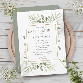 Convites Watercolor Greenery Bebê Sprinkle Gênero Neutro