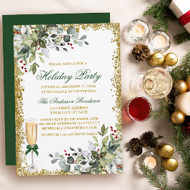 Convites Watercolor Greenery Berries Feriado Glitter