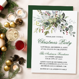 Convites Watercolor Greenery Berries Festa de Natal