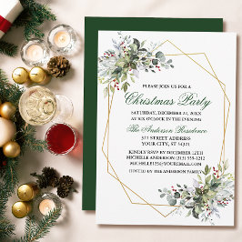 Convites Watercolor Greenery Berries Festa Dourada de Natal
