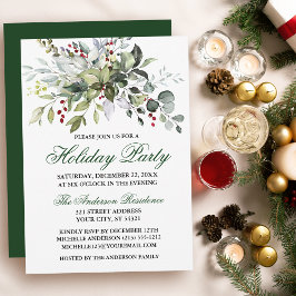 Convites Watercolor Greenery Berries Foliday