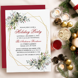 Convites Watercolor Greenery Berries Foliday Party Red