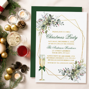 Convites Watercolor Greenery Berries Natal Dourado Verde