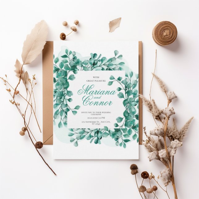 Convites Watercolor Greenery Botanical Wedding Invitation (Criador carregado)