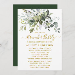 Convites Watercolor Greenery Bridal Brunch Bubble Dourado