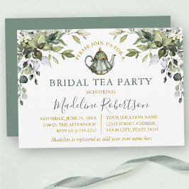 Convites Watercolor Greenery Bridal Tea Party Sage Green