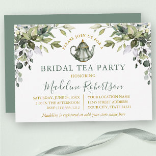 Convites Watercolor Greenery Bridal Tea Party Sage Green