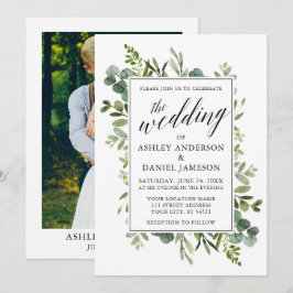 Convites Watercolor Greenery Calliografia Foto de Casamento