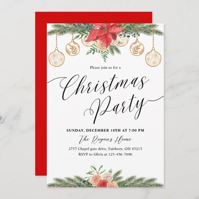 Convites Watercolor Greenery Christmas Party  (Frente/Verso)