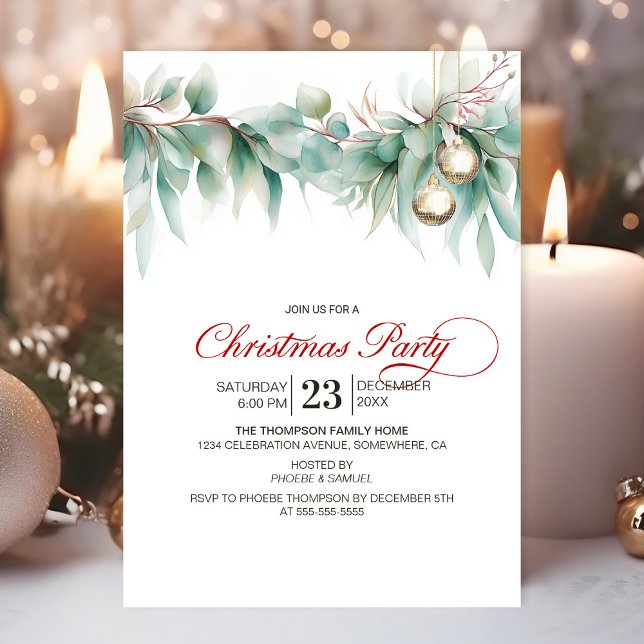 Convites Watercolor Greenery Christmas Party (Criador carregado)