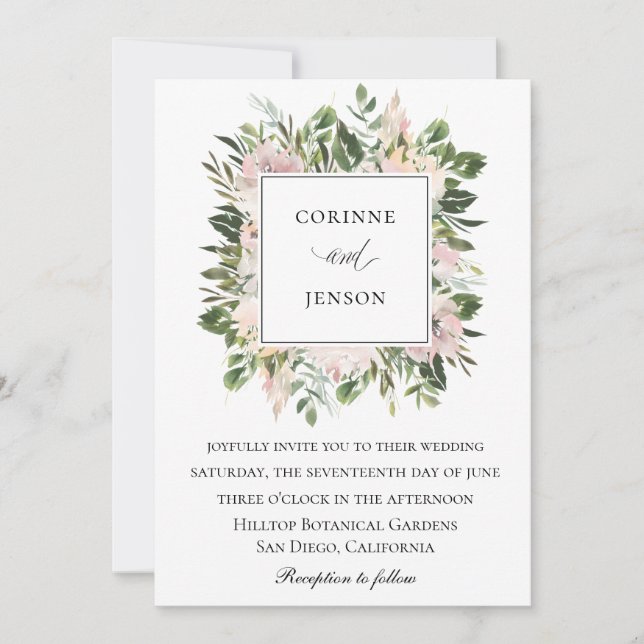 Convites Watercolor Greenery Dusty Floral Wedding (Frente)