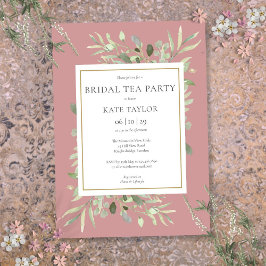 Convites Watercolor Greenery Dusty Rosa Bridal Tea Party
