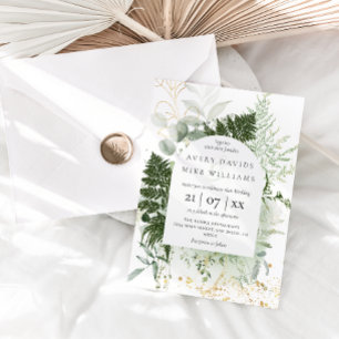 Convites Watercolor Greenery e Dourado Casamento Elegante