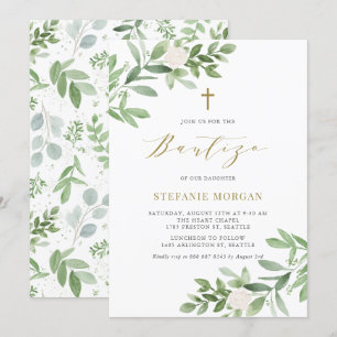 Convites Watercolor Greenery e Flores Bautizo