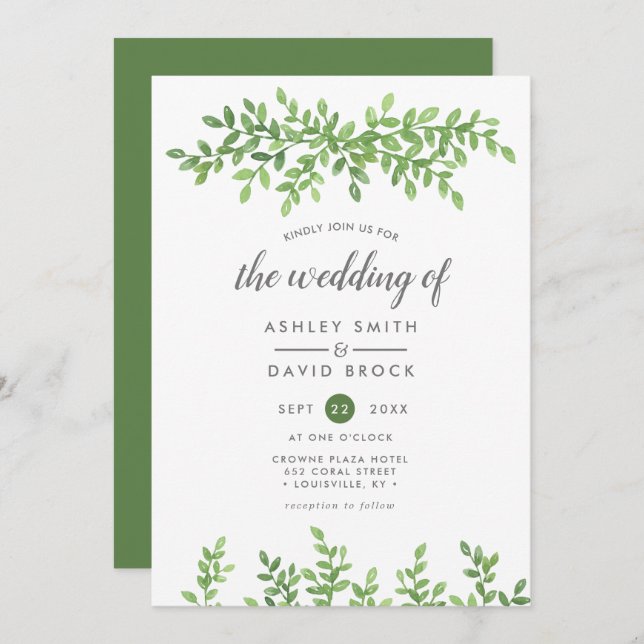 Convites Watercolor Greenery Floral deixa casamento moderno (Frente/Verso)