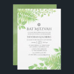 Convites Watercolor Greenery Foliage Bat Mitzvah<br><div class="desc">Convites tradicionais de morcego branco e verde que contêm samambaias,  galhos e folhas projetados para serem rápida e facilmente personalizados de acordo com as especificações de seu evento.</div>