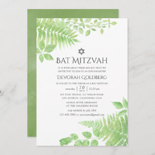 Convites Watercolor Greenery Foliage Bat Mitzvah
