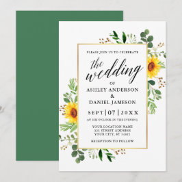 Convites Watercolor Greenery Girassóis Caligrafia Casamento