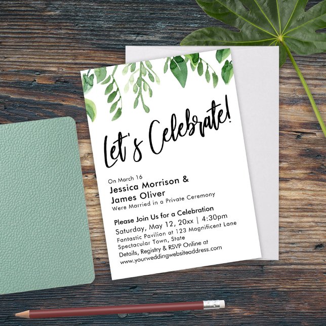 Convites Watercolor Greenery & Handwriting, Let's Celebrate (Criador carregado)