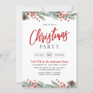 Convites Watercolor Greenery Holly Berry Festa de Natal