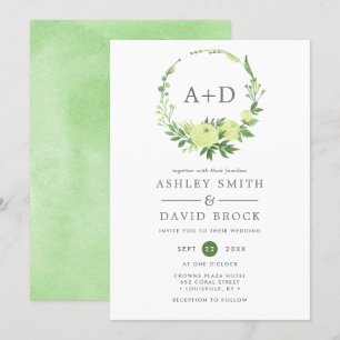 Convites Watercolor Greenery Monograma Wreath Casamento