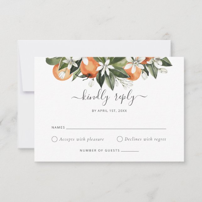 Convites Watercolor Greenery Orange Blossom Casamento RSVP (Frente)