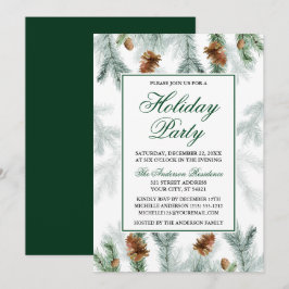 Convites Watercolor Greenery Pine Cones Foliday Party