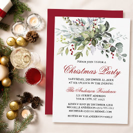 Convites Watercolor Greenery Red Berries Festa de Natal
