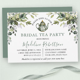 Convites Watercolor Greenery Sage Green Bridal Tea Party