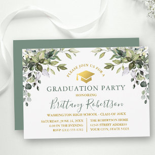 Convites Watercolor Greenery Sage Partido do Formando Verde