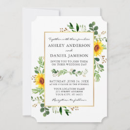Convites Watercolor Greenery Sunflower Casamento Dourado