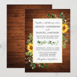 Convites Watercolor Greenery Sunflower Wood Casamento