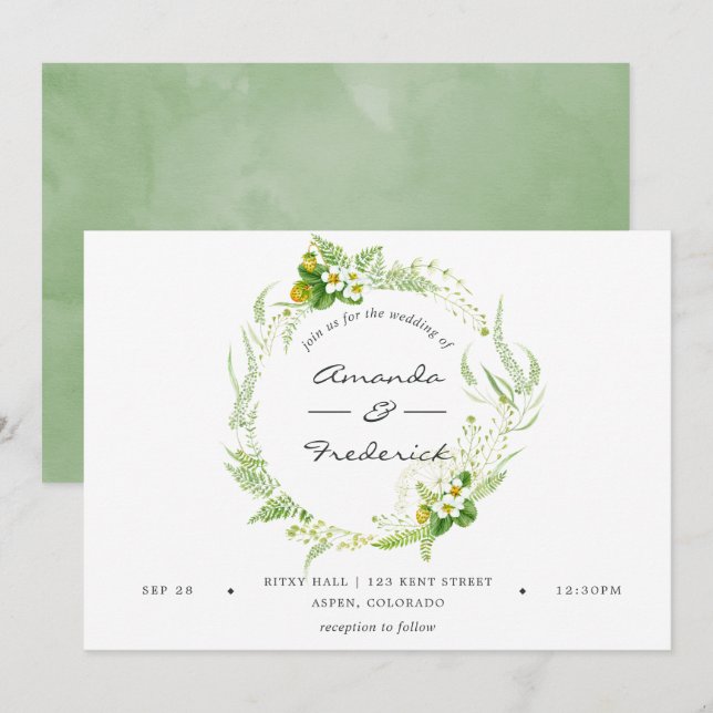 Convites Watercolor Greenery Wedding (Frente/Verso)
