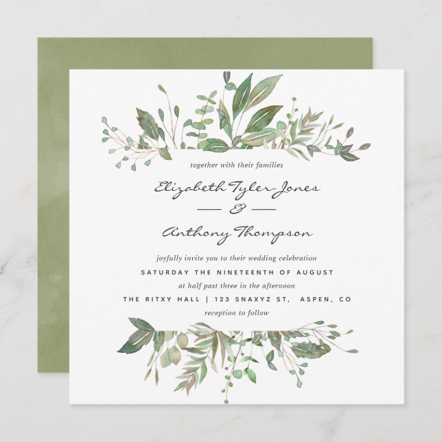 Convites Watercolor Greenery Wedding (Frente/Verso)