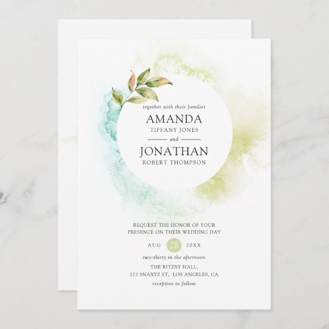 Convites Watercolor Greenery Wedding (Frente/Verso)