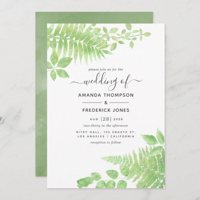 Convites Watercolor Greenery Wedding (Frente/Verso)