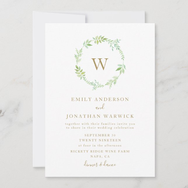 Convites Watercolor Greenery Wreath Weditation (Frente)