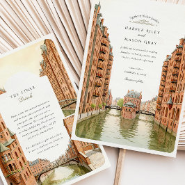 Convites Watercolor Hamburg Speicherstadt Canal Wedding
