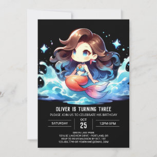 Convites Watercolor Happy Mermaid Birthday