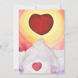 Convites Watercolor Heart Love flutuando acima das montanha