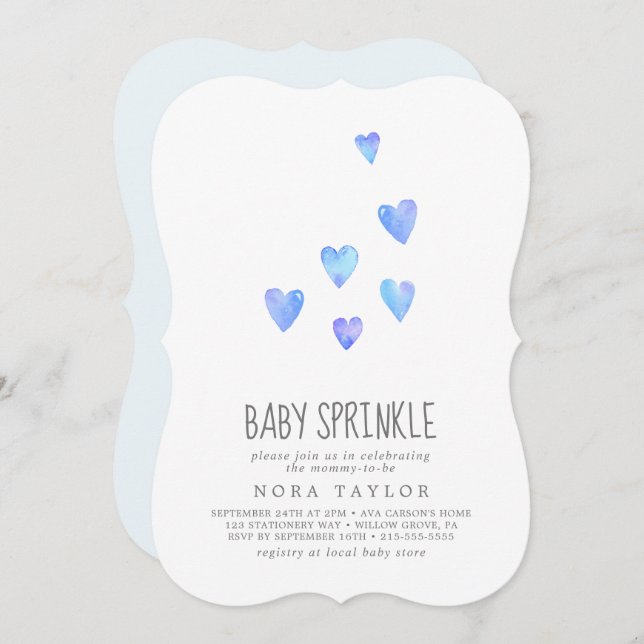 Convites Watercolor Hearts Boy Sprinkle Invitation (Frente/Verso)