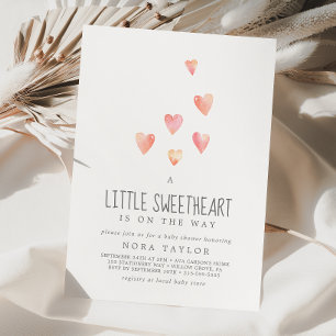 Convites Watercolor Hearts Little Sweetheart Chá de fraldas