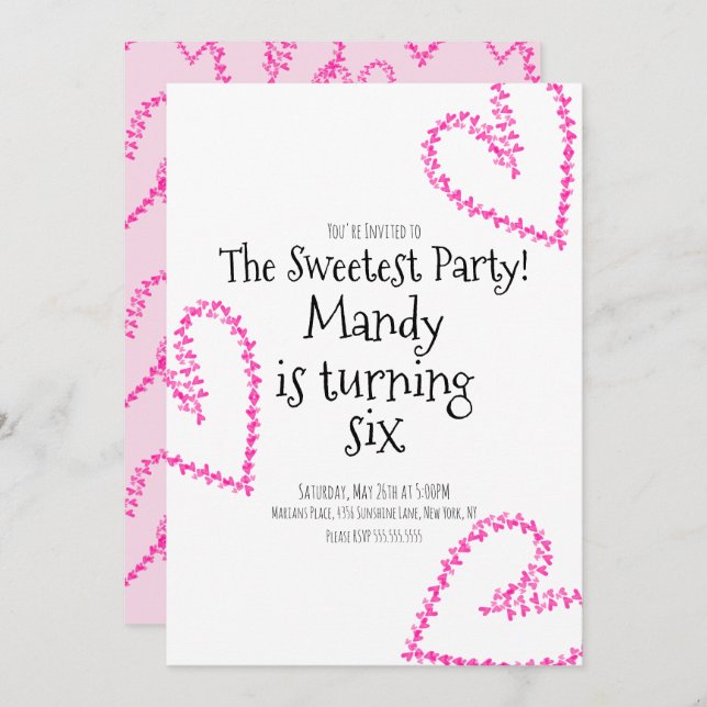 Convites Watercolor Hearts Stamp Wreath Love Birthday (Frente/Verso)