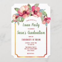 Watercolor Hibiscus Luau Festa de formatura Invite